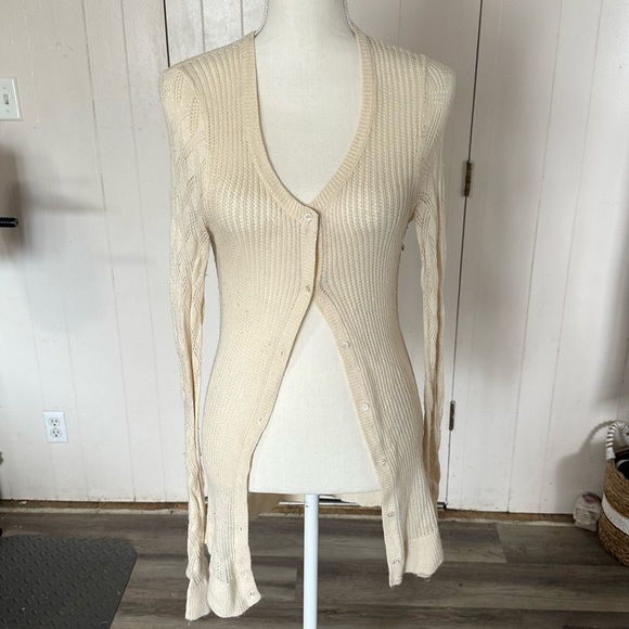 Gap Open Knit Soft Cardigan Button Ivory Cream Off White Sweater Long Sleeve Top - Picture 1 of 9